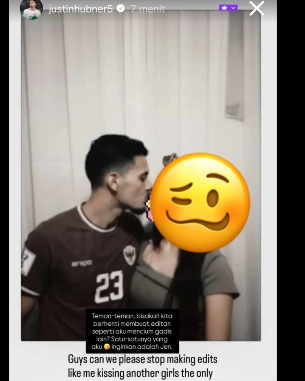 unggahan Justin Hubner terkait fotonya yang diedit